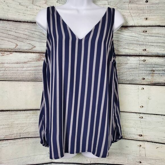 Old Navy Medium Navy Blue White Vertical Stripe Sleeveless Tank Top - Picture 1 of 6